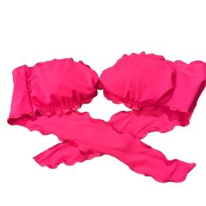 Victoria Secret Ruffled Bandeau Bikini Top, Neon Pink, Size M